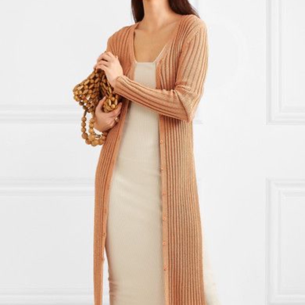 See by Chloe Long Duster Rib Cardigan Sweater Biscotti Beige XS